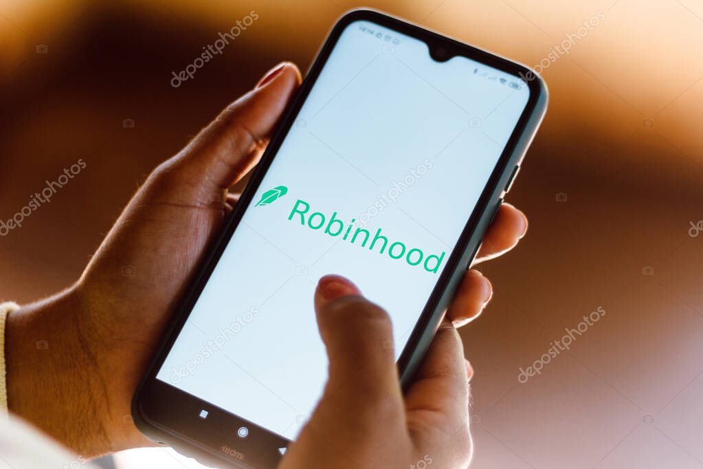 February 1, 2021, Brazil. In this photo illustration the Robinhood Markets logo seen displayed on a smartphone screen