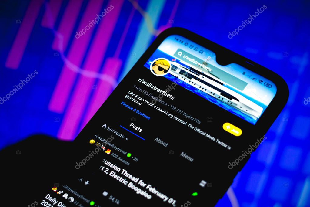 February 1, 2021, Brazil. In this photo illustration the WallStreetBets page Reddit seen displayed on a smartphone screen
