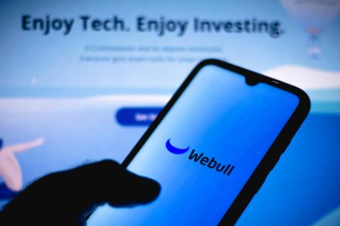 2 Şubat 2021, Brezilya. Bu resimde Webull Finansal logosu akıllı telefon ekranında görüntülendi.
