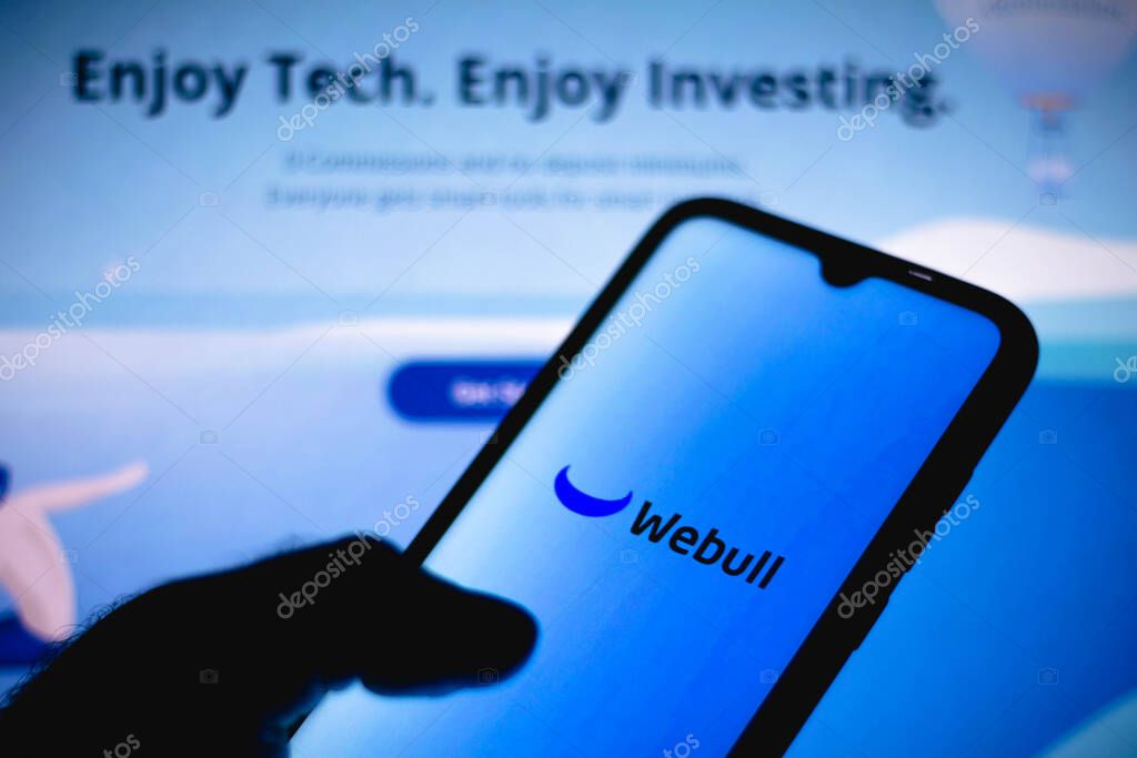 February 2, 2021, Brazil. In this photo illustration the Webull Financial logo seen displayed on a smartphone screen
