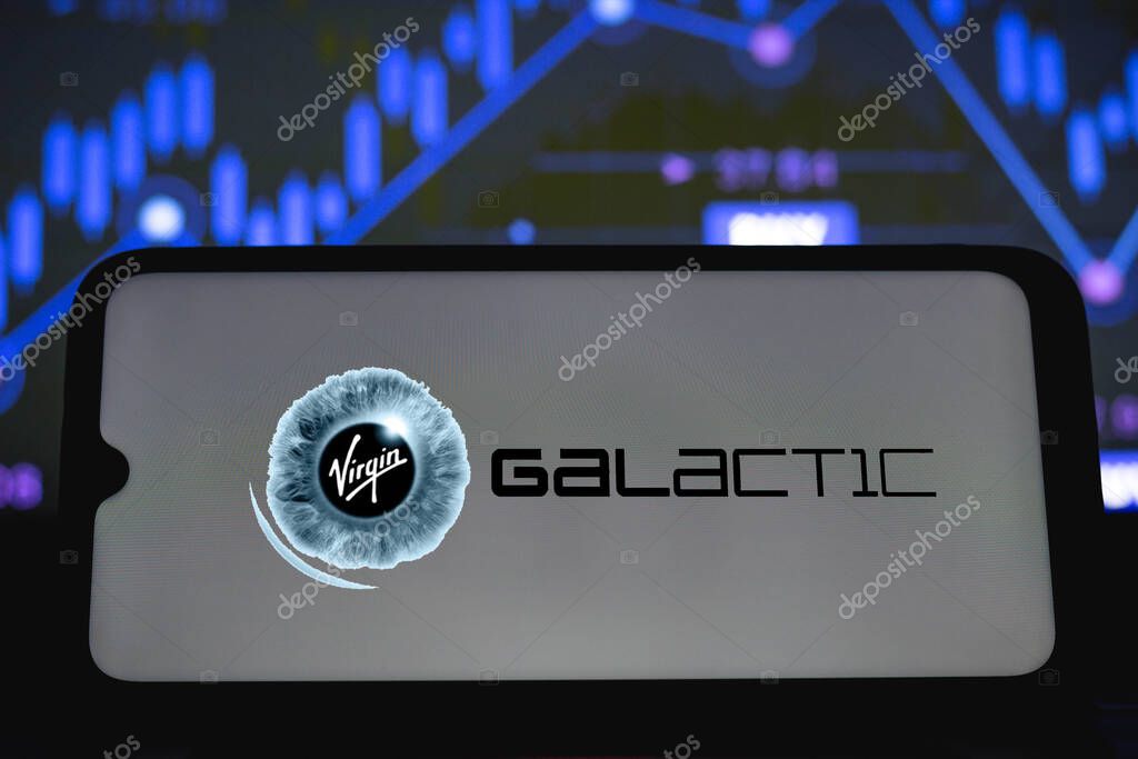 February 12, 2021, Brazil. In this photo illustration the Virgin Galactic logo seen displayed on a smartphone screen