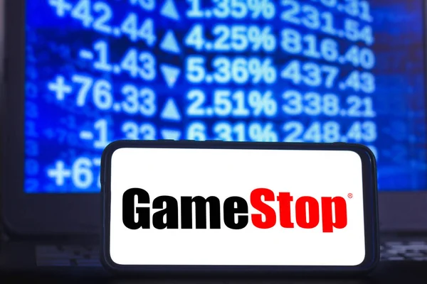 February 2021 Brazil Photo Illustration Gamestop Logo Seen Displayed Smartphone — Stock Photo, Image