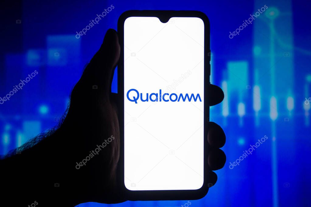 February 17, 2021, Brazil. In this photo illustration the Qualcomm logo seen displayed on a smartphone screen