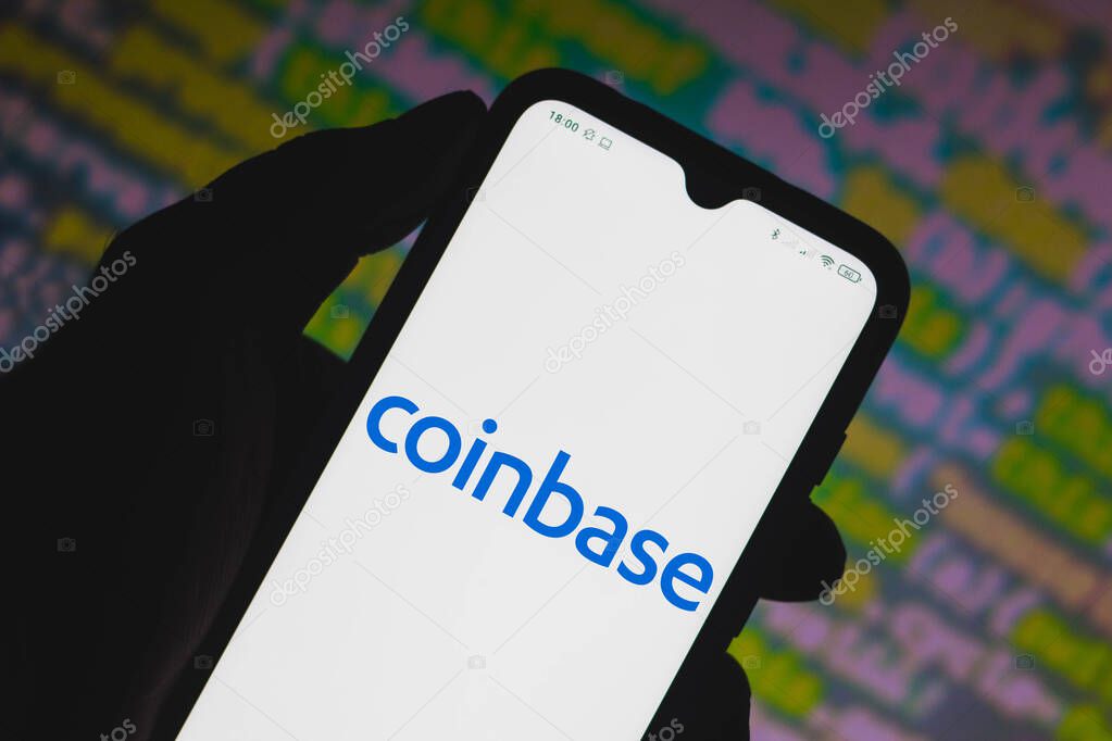 March 24, 2021, Brazil. In this photo illustration a Coinbase logo seen displayed on a smartphone