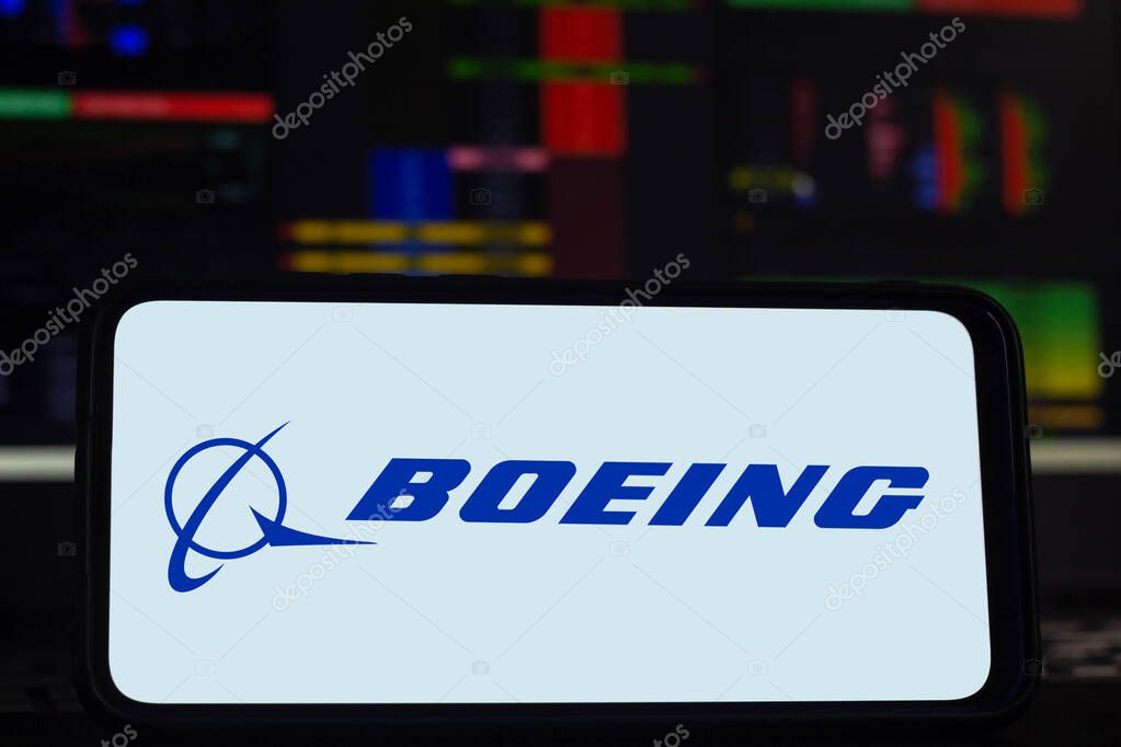 April 2, 2021, Brazil. In this photo illustration a Boeing Company logo seen displayed on a smartphone