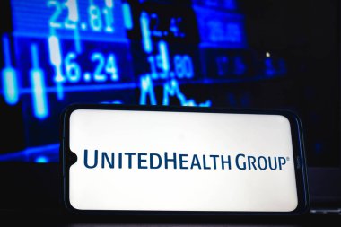 18 Nisan 2021, Brezilya. Bu resimde Birleşik Sağlık Grubu (UHG) logosu bir akıllı telefon ekranında gösteriliyor