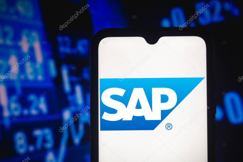 April 18, 2021, Brazil. In this photo illustration the SAP SE logo seen displayed on a smartphone screen