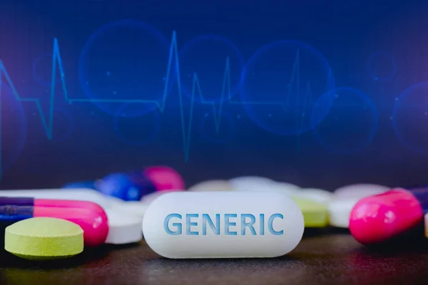 Deze Foto Illustratie Pillen Van Farmaceutische Geneesmiddelen Van Verschillende Kleuren — Stockfoto