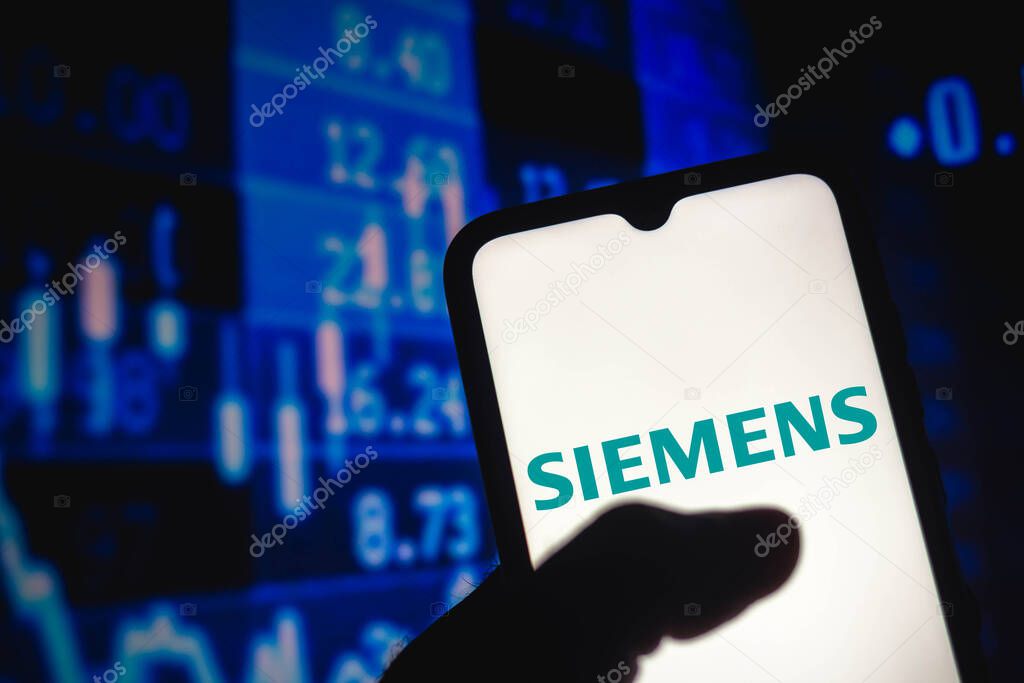 April 27, 2021, Brazil. In this photo illustration the Siemens Aktiengesellschaft logo seen displayed on a smartphone screen