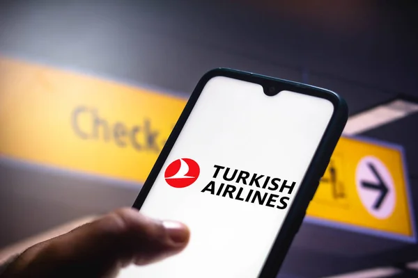 Мая 2021 Года Бразилия Этой Иллюстрации Логотип Turkish Airlines Показан — стоковое фото