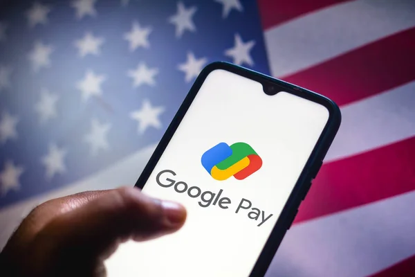 Maja 2021 Brazylia Tej Ilustracji Logo Google Pay Wyświetlane Ekranie — Zdjęcie stockowe