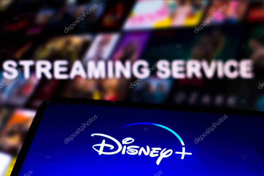 May 22, 2021, Brazil. In this photo illustration the Disney + (Plus) logo seen displayed on a smartphone screen.