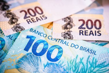 İki yüz reais notlarının ayrıntıları. Gerçek Brezilya 'nın para birimidir. Merkez Bankası, ülkede gerçeğin bir uzantısı olarak hizmet verecek dijital bir para birimi oluşturma yönergeleri başlattı.