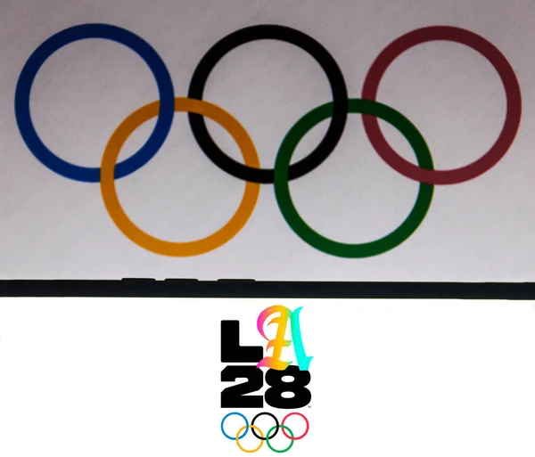 Juli 2021 Brasilien Dette Foto Illustration Los Angeles 2028 Olympiske - Stock-foto