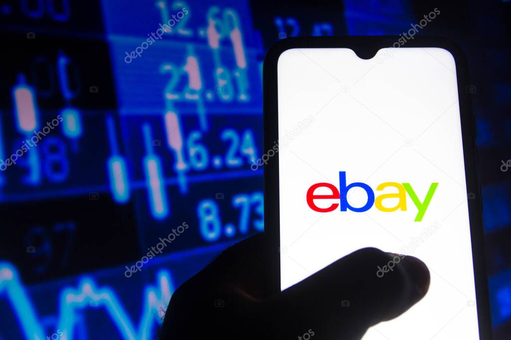 July 12, 2021, Brazil. In this photo illustration the eBay logo seen displayed on a smartphone