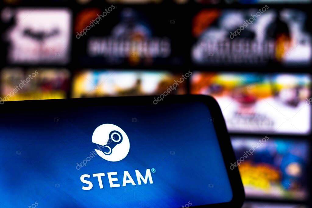 August 5, 2021, Brazil. In this photo illustration the Steam logo seen displayed on a smartphone