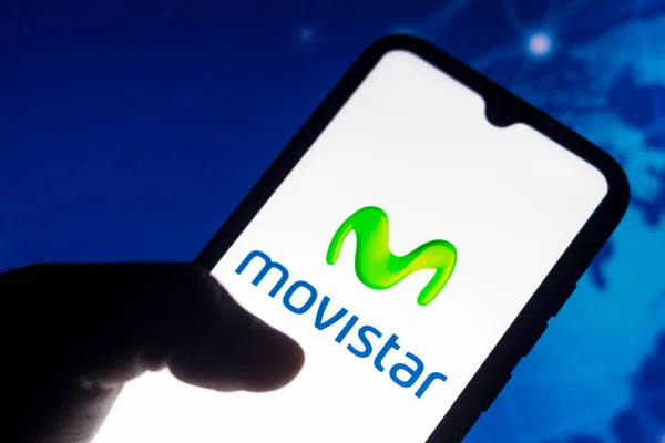 Srpna 2021 Brazílie Této Fotografii Logo Movistar Zobrazeno Smartphonu — Stock fotografie