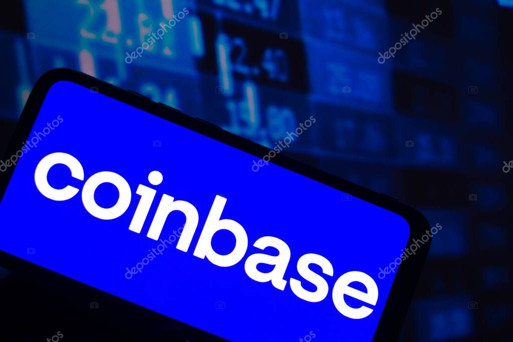 August 7, 2021, Brazil. In this photo illustration the Coinbase logo seen displayed on a smartphone