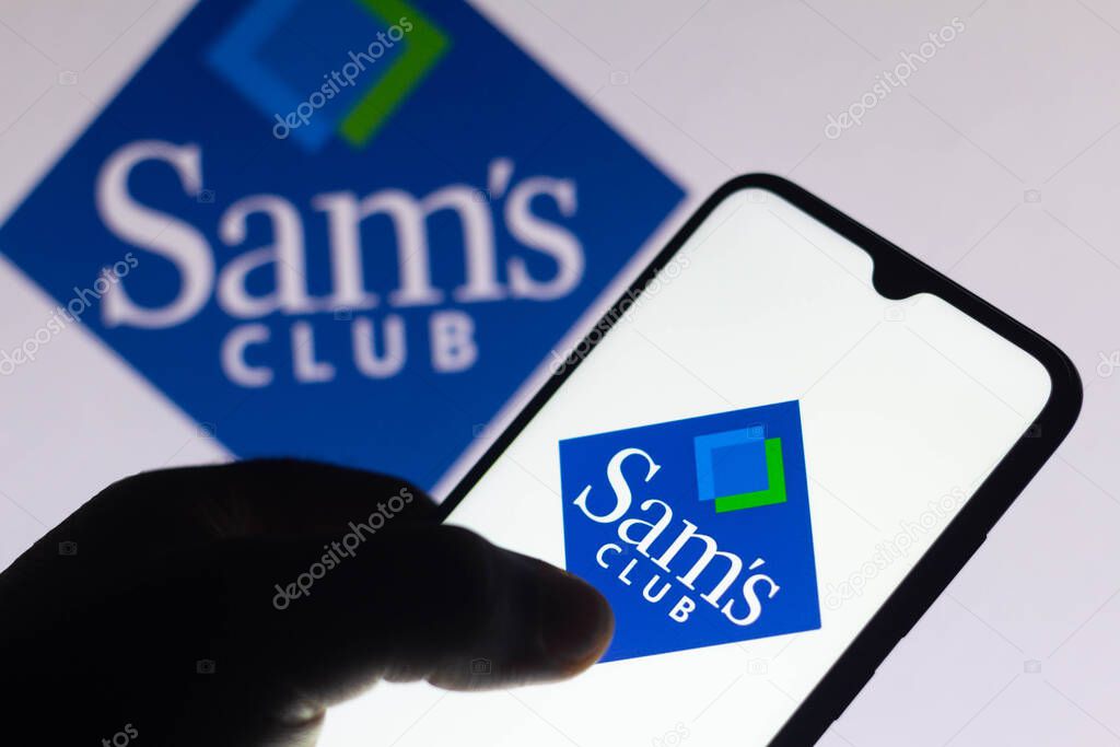 August 10, 2021, Brazil. In this photo illustration the Sams Club logo seen displayed on a smartphone