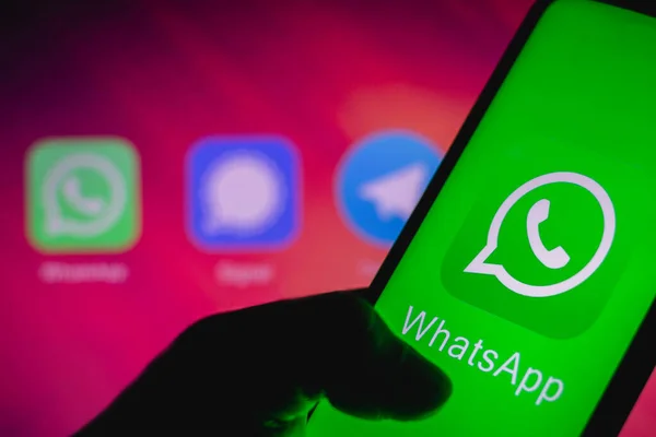 Agosto 2021 Brasil Nesta Foto Logotipo Whatsapp Visto Exibido Smartphone — Fotografia de Stock