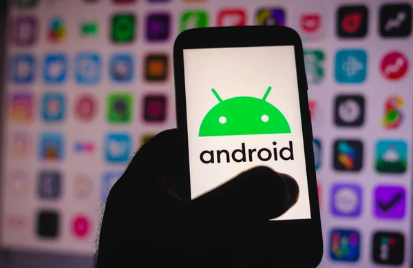 Sierpnia 2021 Brazylia Tym Zdjęciu Ilustracja Logo Androida Wyświetlane Smartfonie — Zdjęcie stockowe