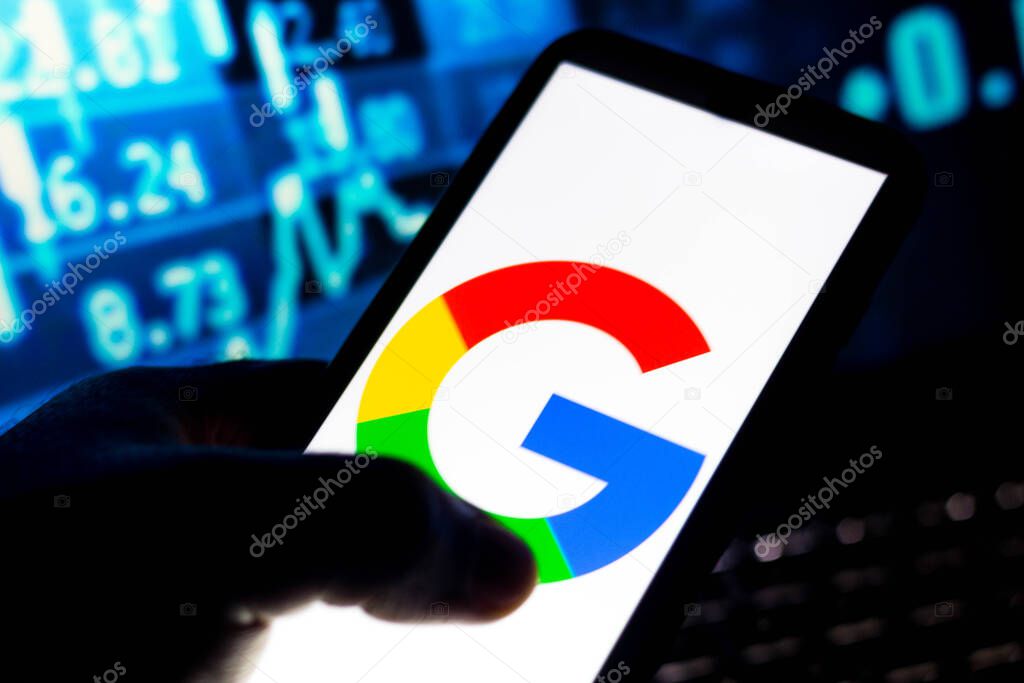September 1, 2021, Brazil. In this photo illustration the Google logo seen displayed on a smartphone