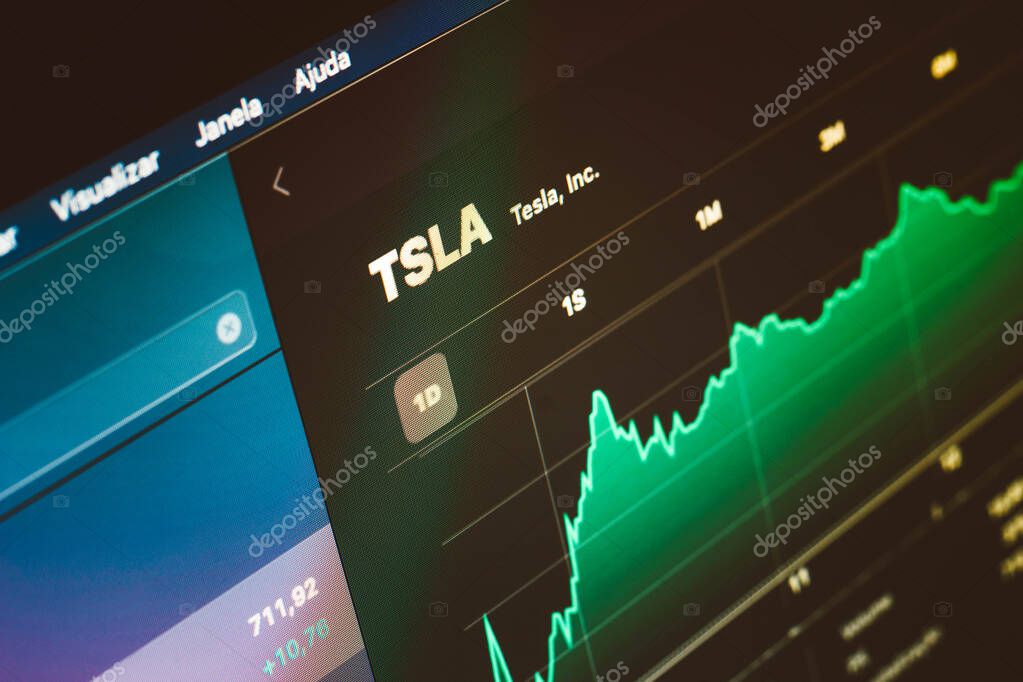 September 1, 2021, Brazil. In this photo illustration the Tesla stock chart displayed on computer screen