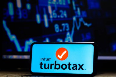 September 6, 2021, Brazil. In this photo illustration the TurboTax (Intuit) logo seen displayed on a smartphone clipart