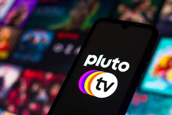 September 2021 Brazil Photo Illustration Pluto Logo Seen Displayed Smartphone — Stock Photo, Image