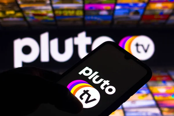 September 2021 Brasil Dalam Gambar Foto Ini Logo Pluto Ditampilkan — Stok Foto