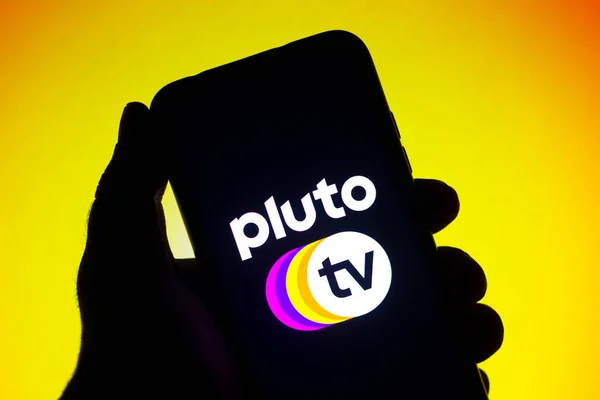 September 2021 Brazil Photo Illustration Pluto Logo Seen Displayed Smartphone — Stock Photo, Image