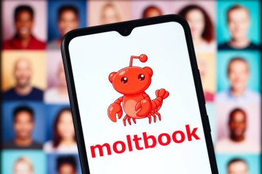 Bu resimde Moltbook (Moltbook) logosu akıllı telefon ekranında görüntülenir