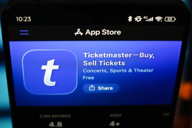 Ticketmaster logosu 6 Mart 2026 'da Kanada' nın Ontario kentindeki Apple uygulama mağazasında akıllı telefon ekranında görüntülendi..