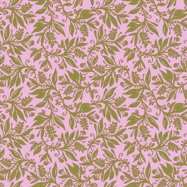Motif floral sans couture avec des feuilles et des baies en vert chartreuse, rose, vin rouge couleurs — Image vectorielle