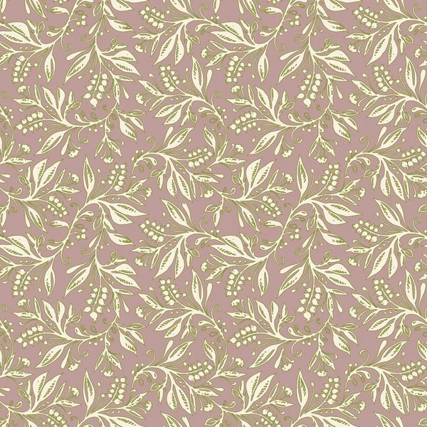 Motif floral sans couture avec des feuilles et des baies en crème, taupe, couleurs vertes — Image vectorielle