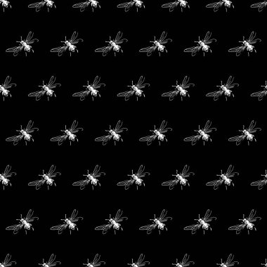 Uçan arıların siyah ve beyaz olarak çizilmiş ve dijitalleştirilmiş serbest çizimi.