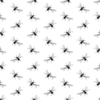 Uçan arıların siyah ve beyaz olarak çizilmiş ve dijitalleştirilmiş serbest çizimi.
