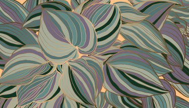 Çizgili mor yeşil ve bakır metalik dış hat el çizilmiş arka plan vektörünü terk eder