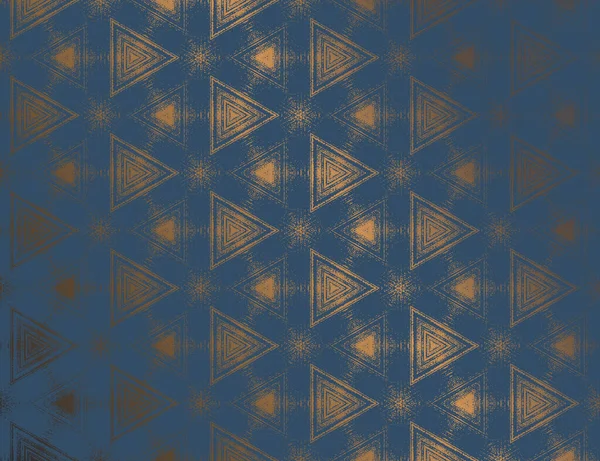 Geometric abstract dark blue metallic gold sheen textured kaleidoscopic hexagonal pattern — стоковый вектор