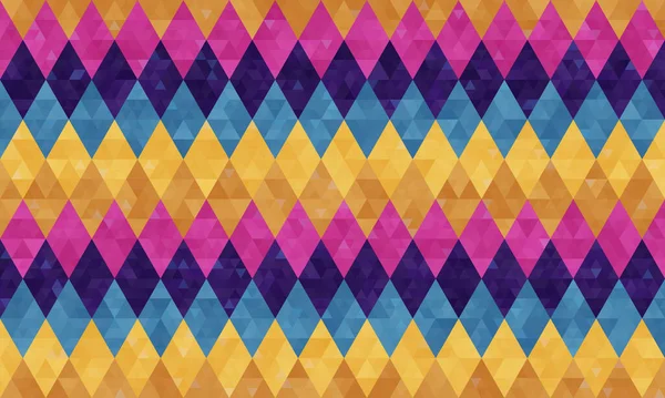 概要青、ベージュ、黄色、ピンク、紫の菱形の行の幾何学的なシームレスなハーレクインパターン — ストックベクタ