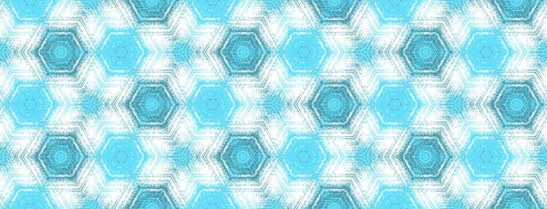 Patrón de hexágono sin costura, adorno de caleidoscopio texturizado abstracto, verde azulado y blanco — Archivo Imágenes Vectoriales