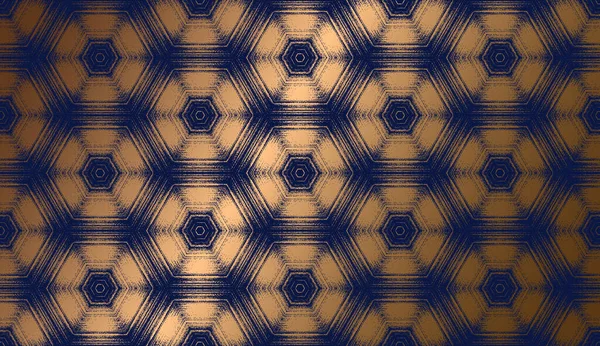 Patrón texturizado abstracto dorado y azul oscuro con efecto caleidoscopio — Vector de stock