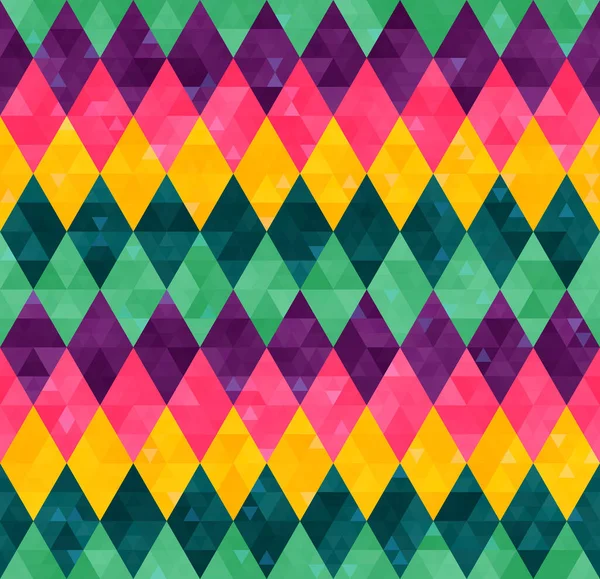 Abstract geometrisch naadloos harlekijnpatroon van rijen van wortelstokken in groen, geel, roze en paars — Stockvector