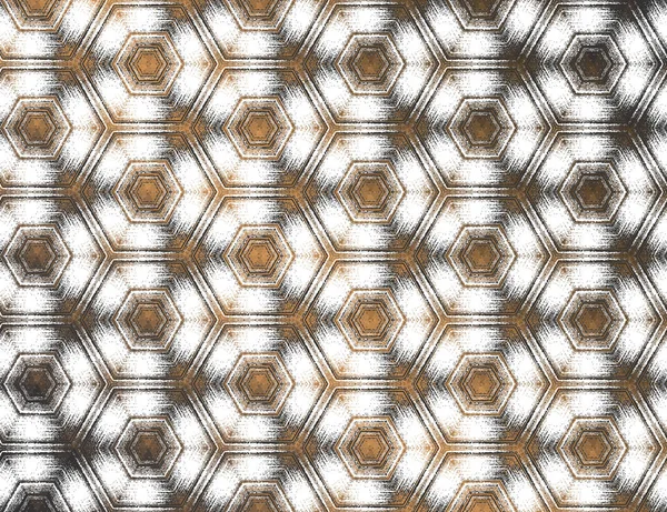Geometric abstract dark gray, white, metallic copper texture kaleidoscopic hexagonal pattern — Stockvektor