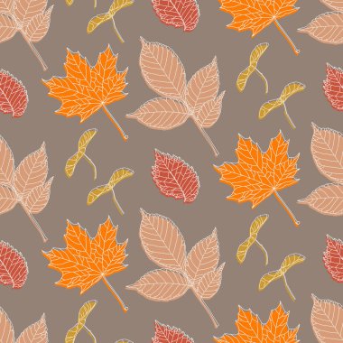 Çeşitli türde yapraklarla el çizimi, pürüzsüz desen