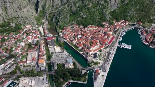 Παλιά Πόλη Του Κότορ Από Πάνω Κόλπος Του Κοτόρ Μαυροβούνιο — Αρχείο Βίντεο
