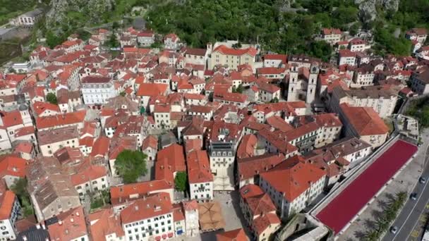 Karadağ Daki Kotor Eski Kenti Kotor Kalesi Nin Hava Manzarası — Stok video