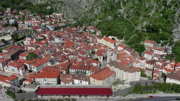 Vista Aérea Cidade Velha Kotor Das Muralhas Fortaleza Kotor Montenegro — Vídeo de Stock