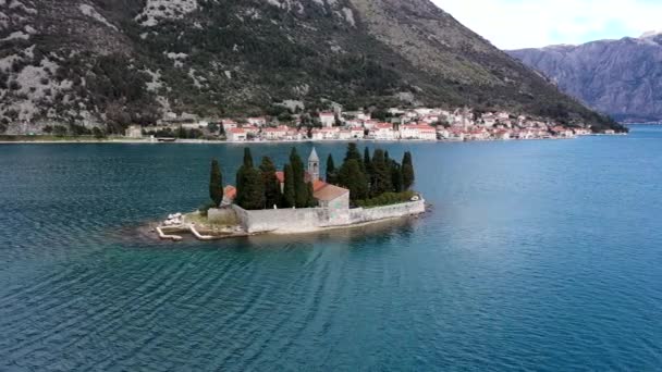 Aerial View Island George Boka Kotorska Bay — Stock Video