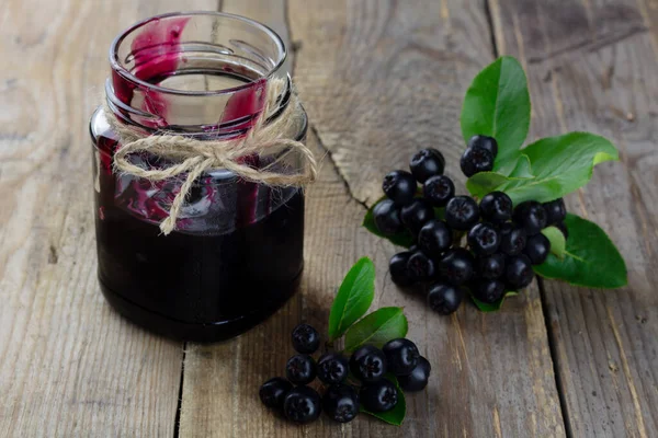 Apfelbeermarmelade Und Frische Beeren Auf Hölzernem Hintergrund Horizontale Orientierung — Stockfoto